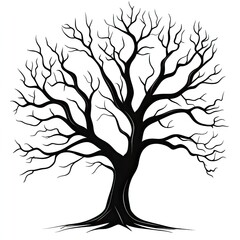 Stylized Silhouette of a Mature Tree with Bare Branches on White Backdrop