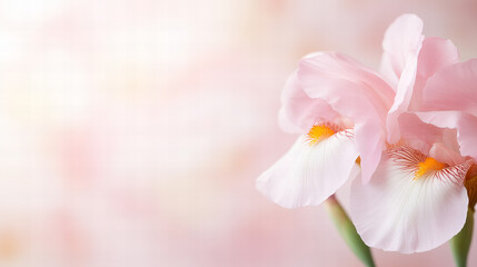 Close Up Shot Of Pink Iris Flower With Softly Blurred Pastel Background