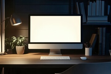 Modern Desk Setup with Empty Screen and Elegant Workspace Elements
