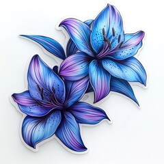 Fototapeta premium Two vibrant, stylized, blue and purple lilies