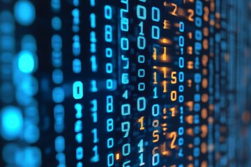 Abstract Digital Background with Binary Code and Glowing Effects