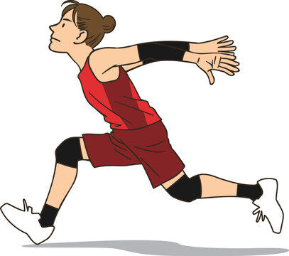 A female volleyball player about to jump, vector illustration on white background
