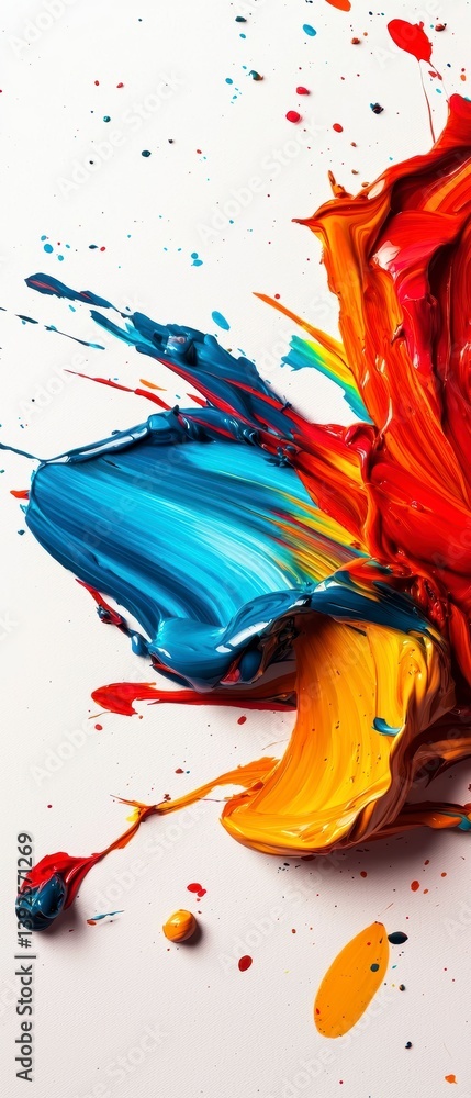Poster vivid paint splashes action art studio abstract artwork creative environment close-up view colorful 