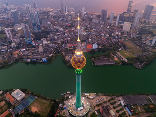 The Lotus Tower in Colombo, Sri Lanka, is a 350-meter-tall structure resembling a lotus flower. It serves as a telecommunications hub and offers panoramic city views