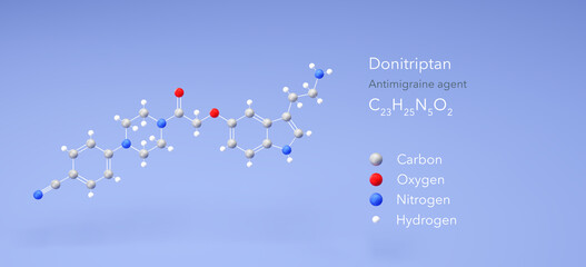 donitriptan molecule, molecular structure, antimigraine agent 3d model, Structural Chemical Formula and Atoms with Color Coding © Сергей Шиманович