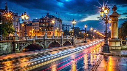 Obraz premium Majestic Lions Bridge in Sofia Bulgaria A Long Exposure Night Photography Wonder