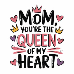 Obraz premium Playful 'Queen of My Heart' Crown & Hearts Mom Art