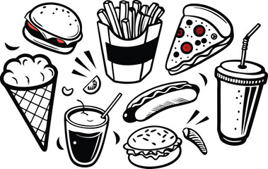 Fast Food Feast Burgers, Fries, Pizza, Ice Cream, Soda