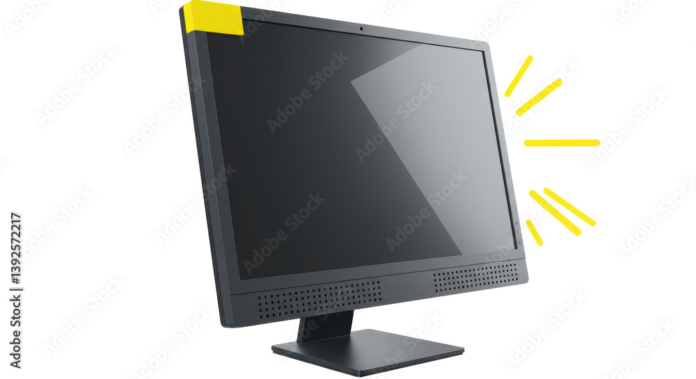 Poster isolated computer monitor with yellow notification alert