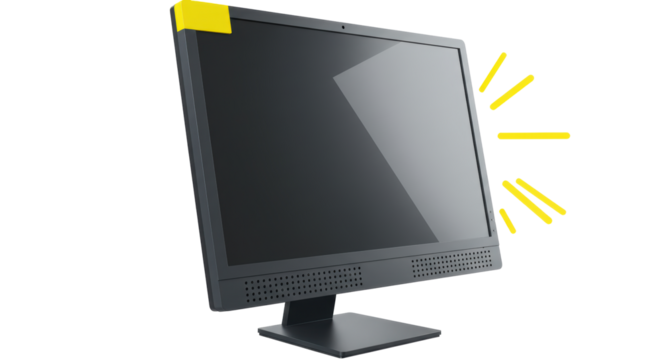 Isolated Computer Monitor with Yellow Notification Alert