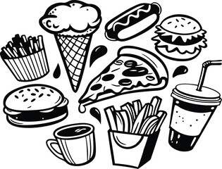 Fast Food Feast Burgers, Pizza, Fries, Ice Cream, and Soda