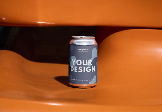 Mockup Of Customizable 33Cl Drinks Can On Orange Seat