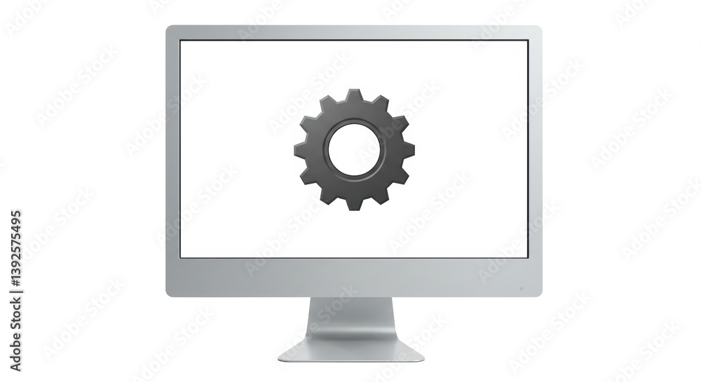 Poster isolated computer screen with gear symbol for system settings