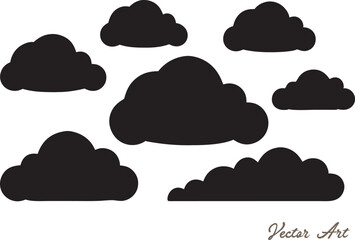 Set of Black Cloud Icon Designs, Cloud silhouette vector illustration, outline on white background