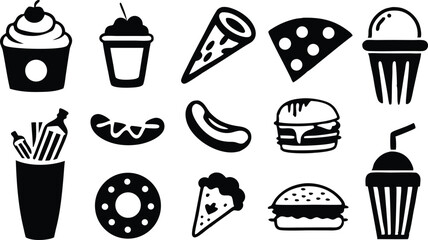 Fast Food Icons Burgers, Pizza, Fries, Drinks, Sweets