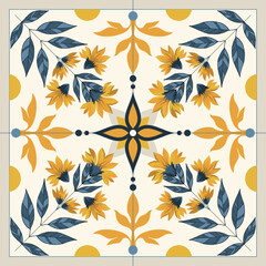 Fototapeta premium Floral tile pattern with plants. Botanical elegant trendy print. Vintage design for fabric, wallpaper or wrapping paper.