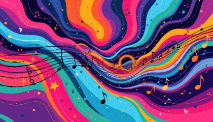 A series of flowing lines and vibrant colors create a dynamic illustration that captures the energy and movement of the music.