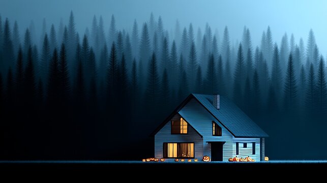 The Halloween poster features a scary pumpkin house set against a fantastic background, all generated by AI