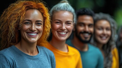 Fototapeta premium Smiling Multicultural Group of Young Adults Promoting Diversity and Inclusion Outdoors