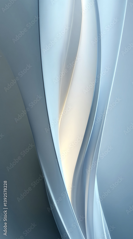 Poster abstract image of flowing, light blue and white curves creating a smooth, elegant design, suggesting