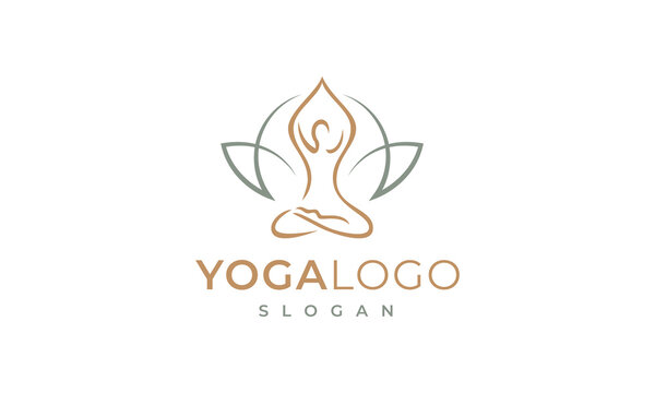 yoga logo vector illustration, yoga with lotus logo template