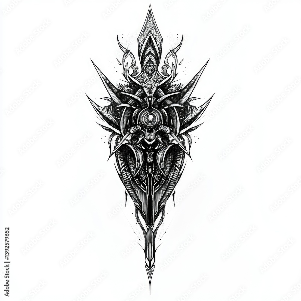 Poster drawing of an intricate alien artifact or spaceship part design