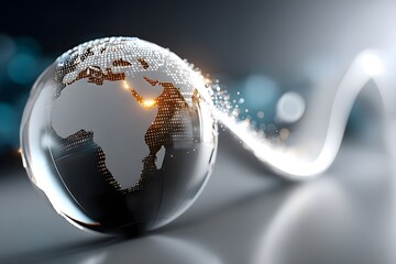 Futuristic Glass Globe with Africa Continent and Light Effect