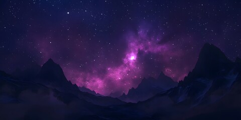 Naklejka premium Stunning Night Sky Over Majestic Mountains with Colorful Nebula