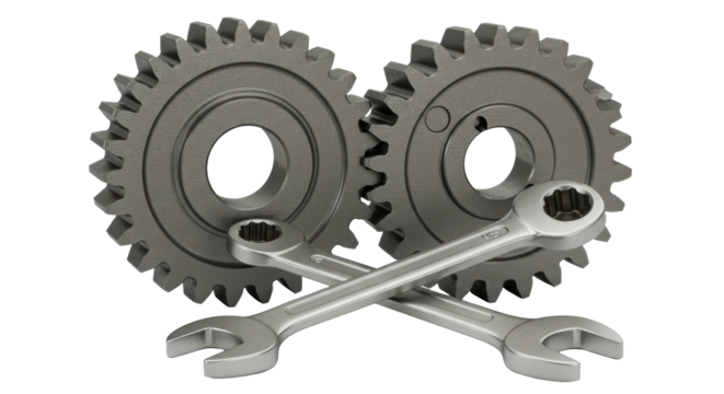 Isolated Gear and Wrench Symbolizing Mechanic Repair