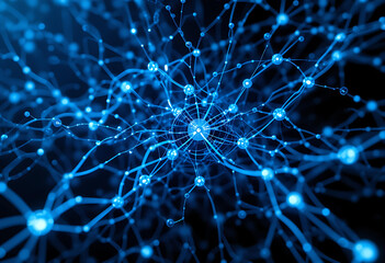 Abstract Blue Neural Network: Interconnected Nodes and Synapses Representing Artificial Intelligence