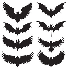 wings silhouettes, angel, bird various style vector silhouettes