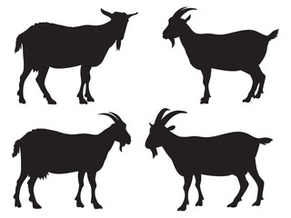 Goat black silhouettes vector set, large pack of vector silhouette design, white background