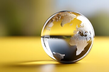 Glass globe with metal texture reflecting abstract background colors