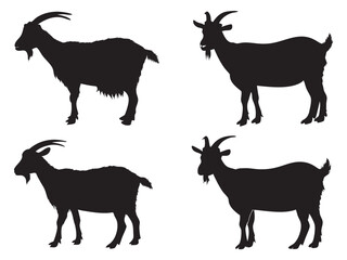 Goat black silhouettes vector set, large pack of vector silhouette design, white background