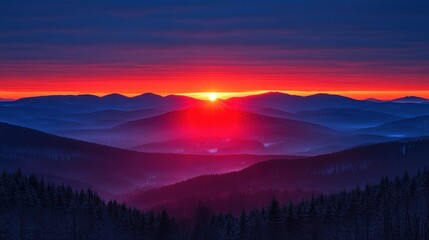 Majestic winter sunrise over mountain ranges