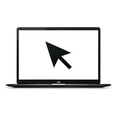 Modern Laptop With Mouse Cursor On Screen Isolated On White Background
