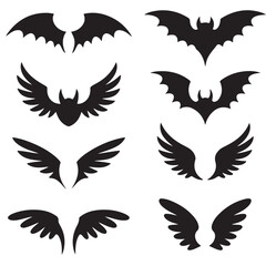 wings silhouettes, angel, bird various style vector silhouettes