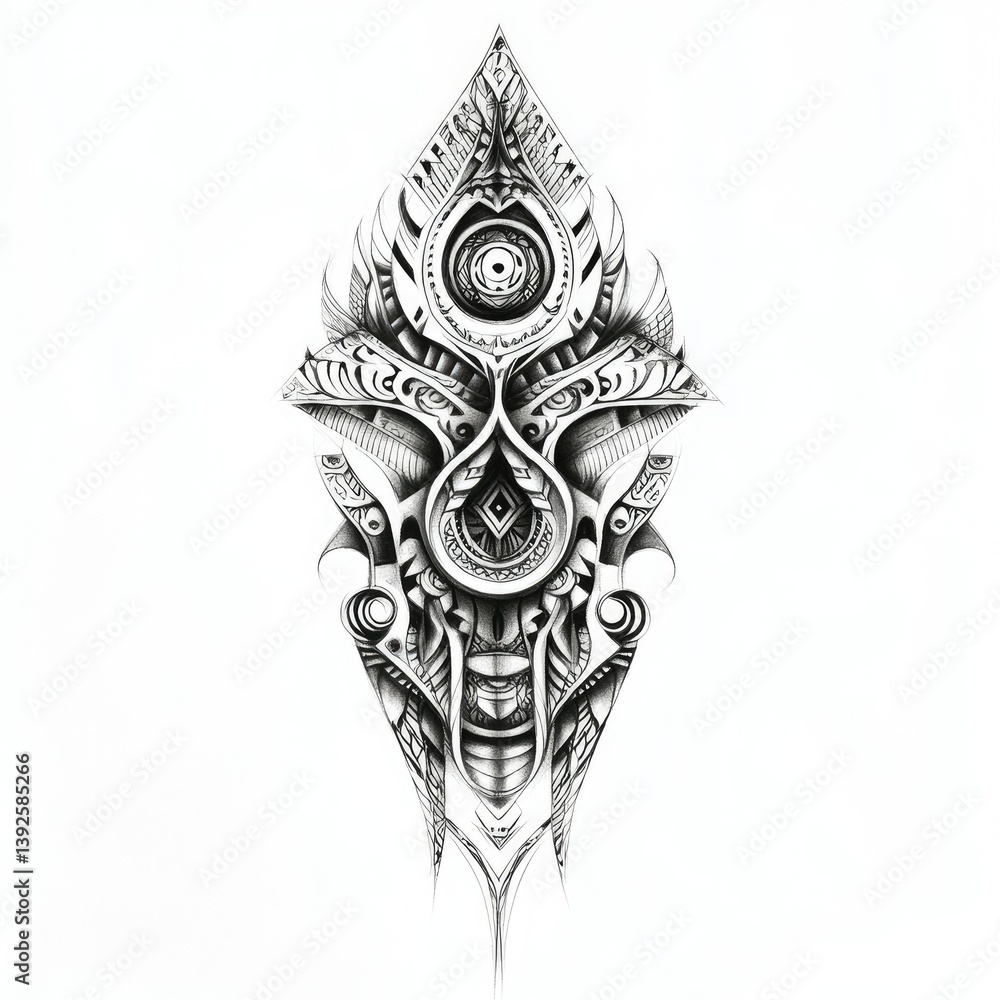 Poster detailed geometric drawing with intricate patterns and fine line work
