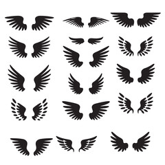 wings silhouettes, angel, bird various style vector silhouettes