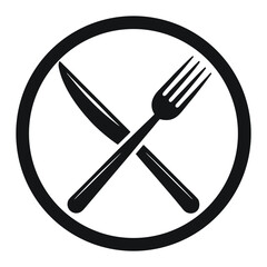 Crossed Fork And Knife Inside A Circle Restaurant Icon Black And White
