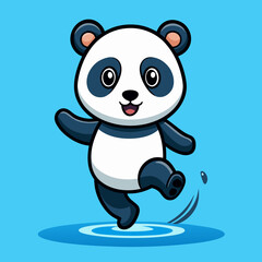 Cute Panda Jumping on Water Vector Illustration – Playful Animal Cartoon Art