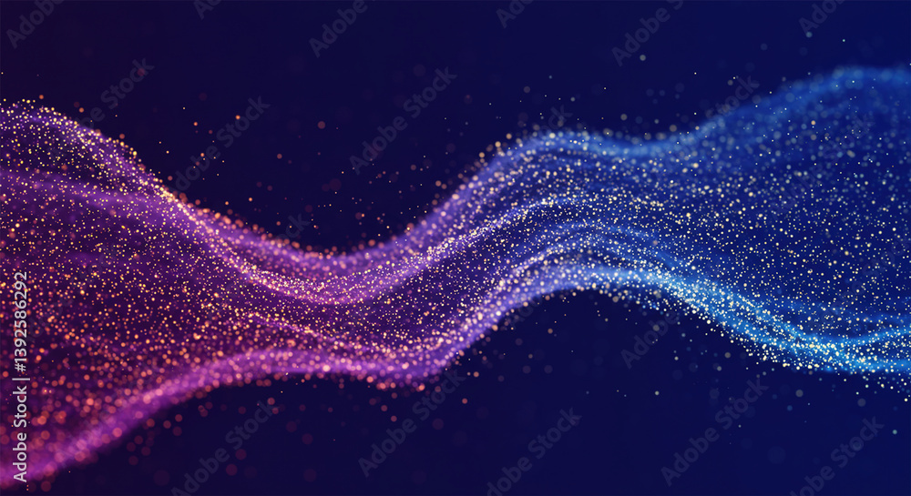 Poster a wave connecting purple and blue lines and dots. concept of big data and technology. abstract backg