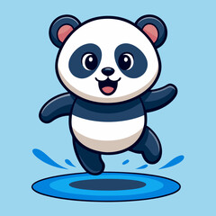 Cute Panda Jumping on Water Vector Illustration – Playful Animal Cartoon Art