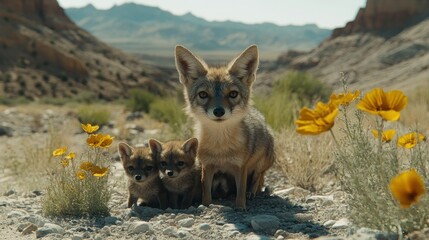 Desert Fox Family in Canyon
