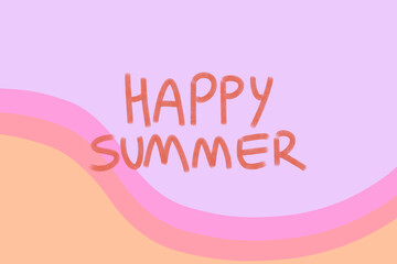 Happy Summer greeting design with pastell, pink, orange, background, 