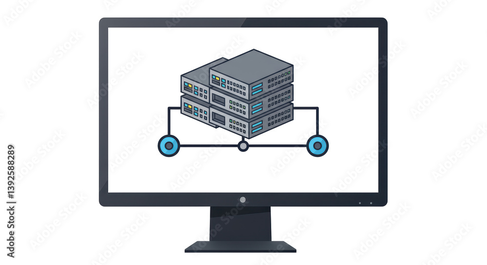 Poster isolated computer screen displaying network server illustration