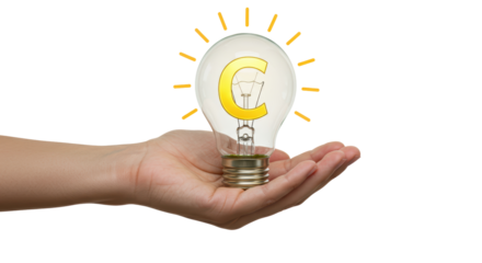 Isolated Lightbulb with Copyright Symbol in Hand