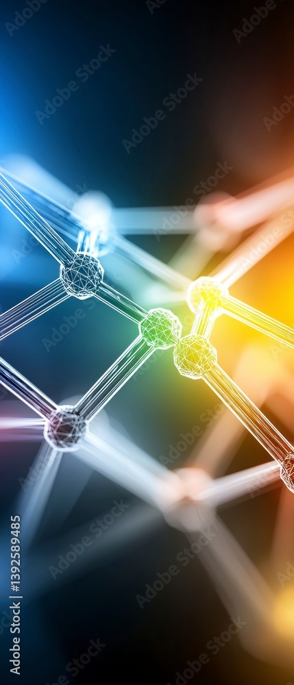 Poster exploring molecular structures scientific research lab abstract visuals dark environment close-up vi