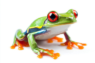 a frog with red eyes and a black nose