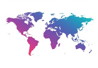 Fototapeta premium A world map illustration with a purple to blue gradient on a plain white color background view